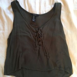 forest green tie-front tank top